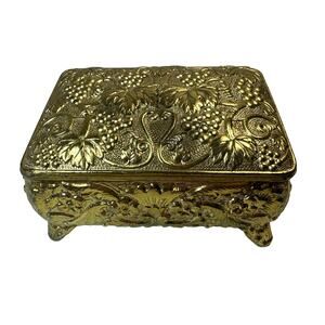 Vintage Jewelry Trinket Box Japan Red Lining Grape Pattern Hinged small